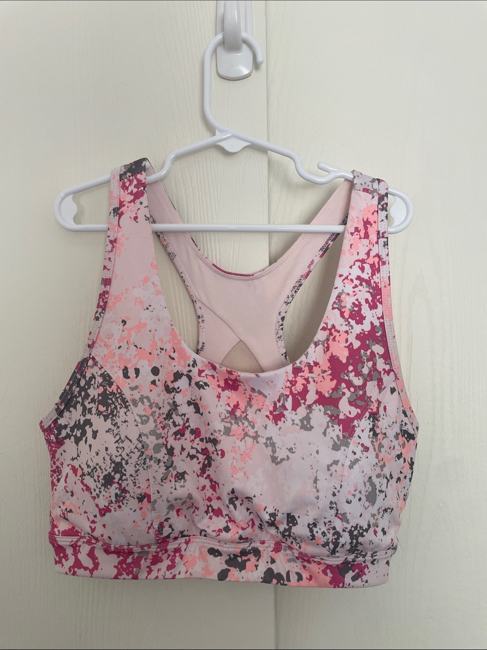 tek gear Pink and Gray Splatter Racerback Sports Bra